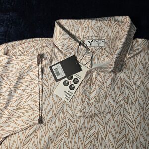 Yatta Golf Mens Gold Leaf Performance Polo Shirt Large NWT White Gold Stretch